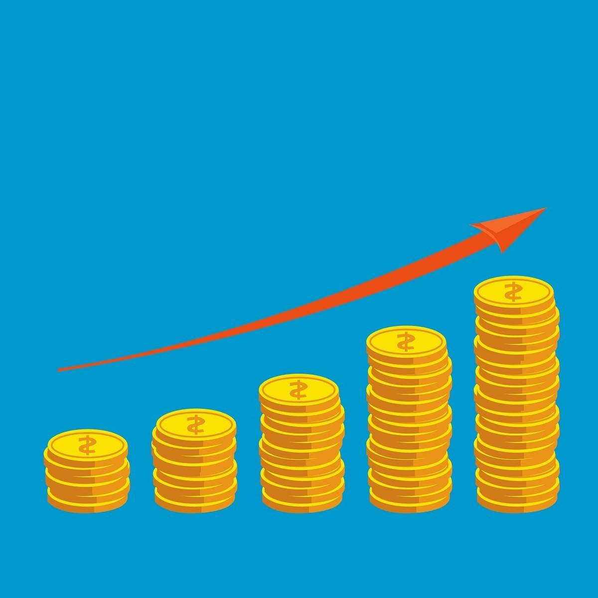 Graphique montrant la croissance financière avec des piles de pièces et une flèche ascendante Graphique montrant la croissance financière avec des piles de pièces et une flèche ascendante