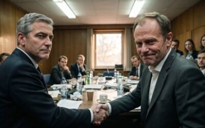 Deux hommes en costume se serrent la main